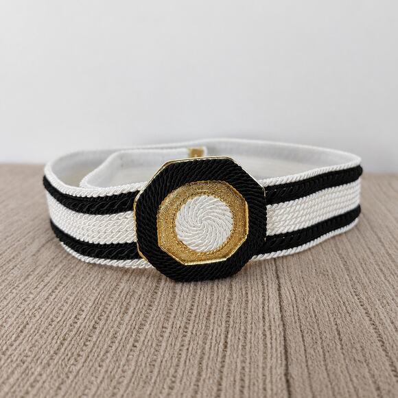 Gutos Statement Belt Black White Gold West Germany Vintage 1980s Collectible 27\